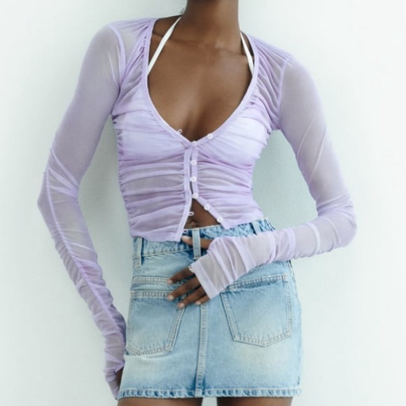 Ruched tulle top mauve - Picture 1 of 2